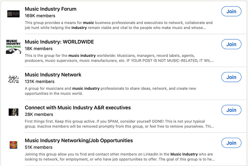A Guide to LinkedIn for Musicians - join music industry groups