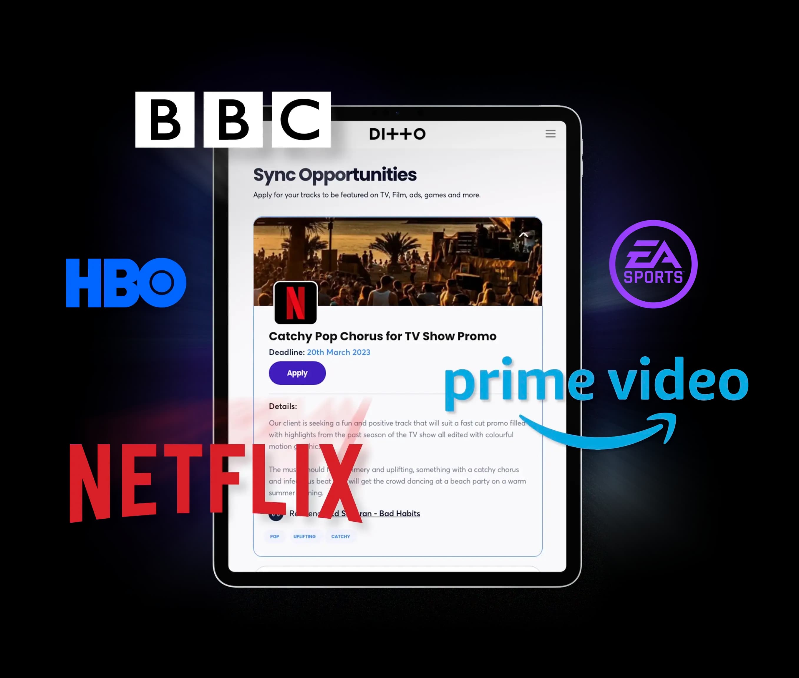 Ditto Sync — pitch your music for TV and film placements