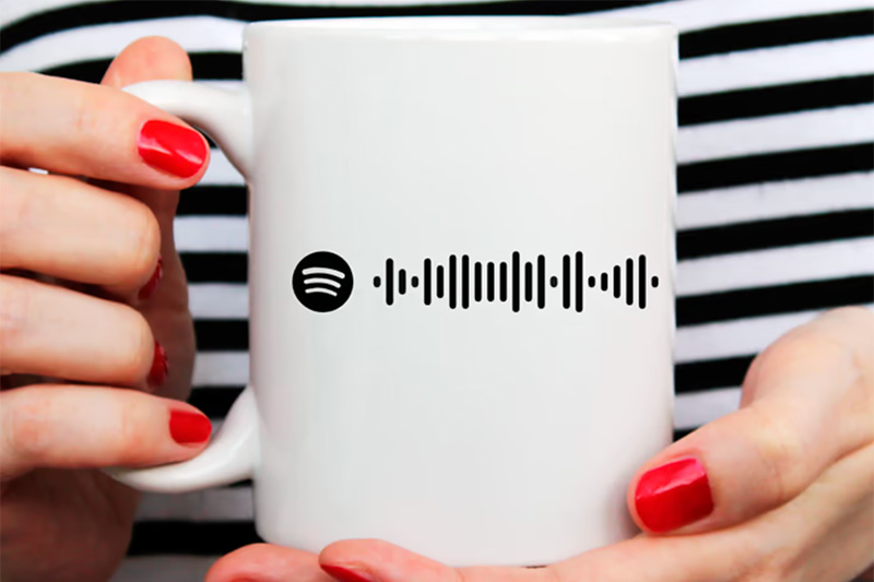 10 Cool Band Merch Ideas To Sell at Gigs & Online - Spotify code on a mug