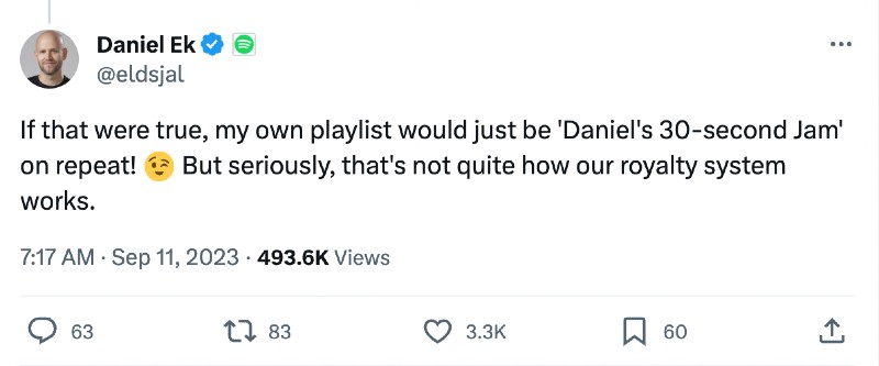 How Much Does Spotify Pay Per Stream - Daniel Ek on X
